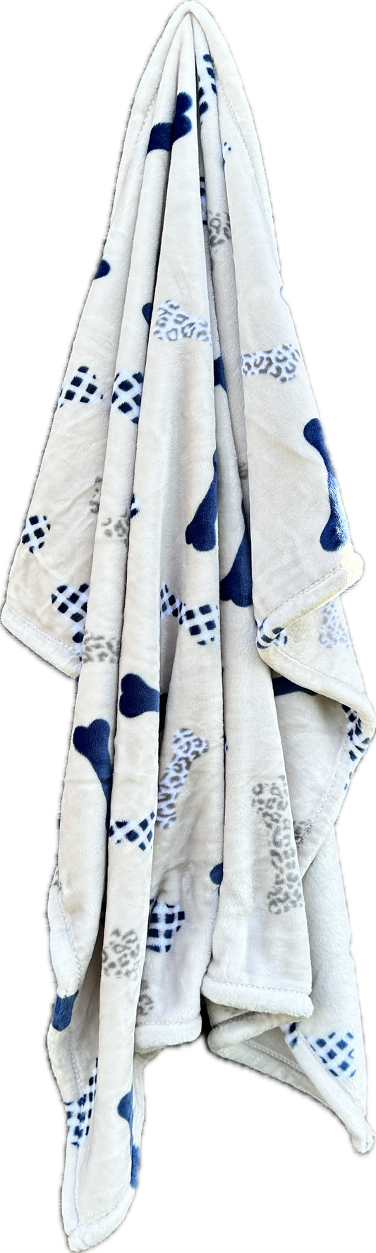 Plush Dog Blanket: Navy & Grey Dog Bones