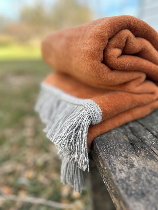 Luxury Cotton Throw: Rust & Taupe