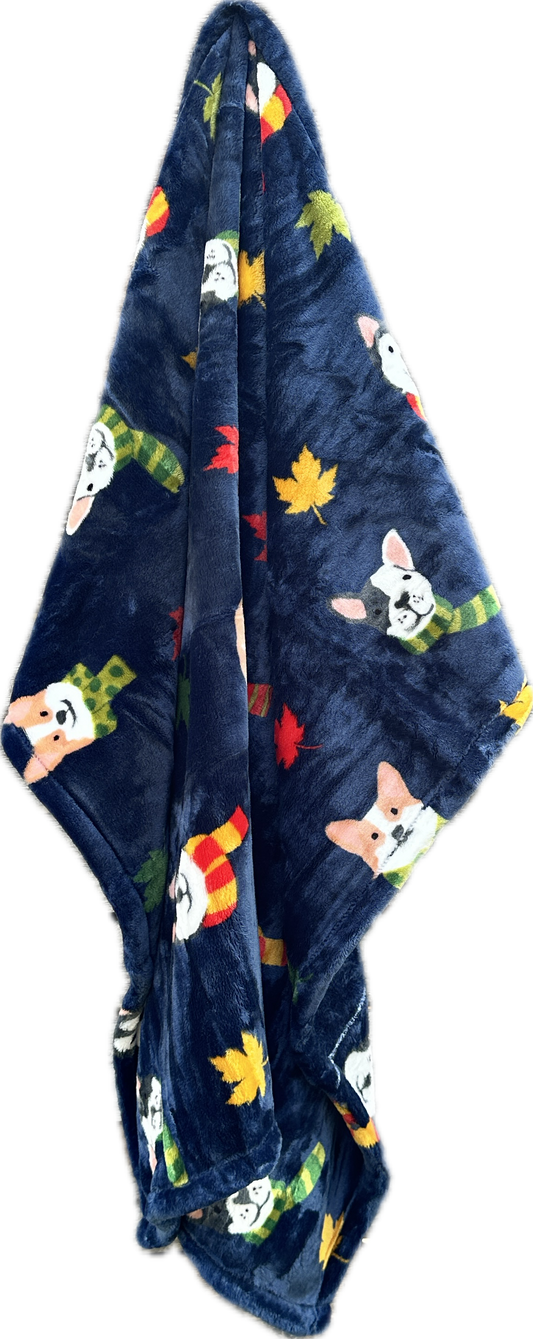 Plush Dog Blanket: Dog Portraits on Navy