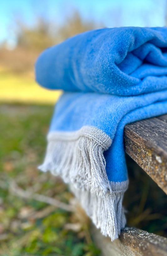 Luxury Cotton Throw: Blue & Dove Grey